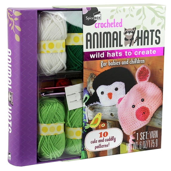 SpiceBox Adult Art Craft & Hobby Kits Gift Set Crochet Animal Hats