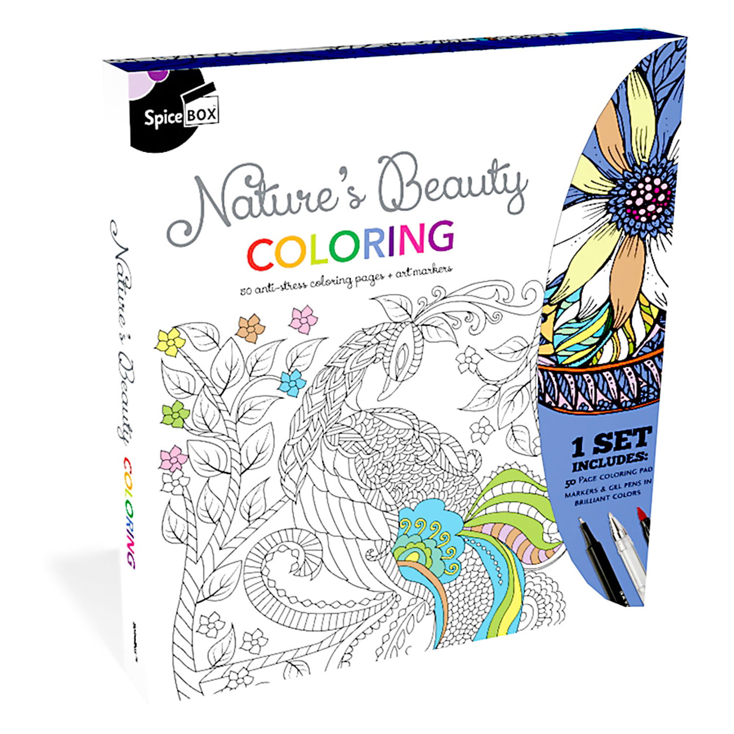 SpiceBox Meditation Paisley and Floral Coloring Book Set, Calming Relaxing  Mindfulness Meditative Kit with Markers and Gel Pens, Art Craft Hobby Kits
