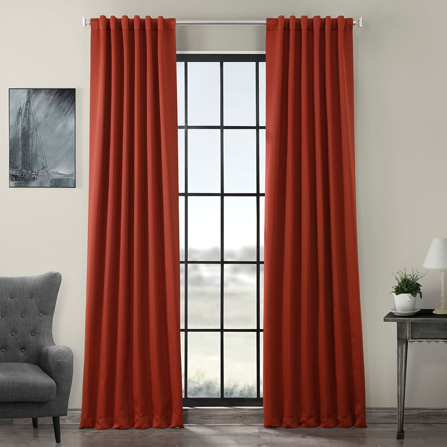 Spiced Berry Red Polyester Room Darkening Curtains, 50W X 96L