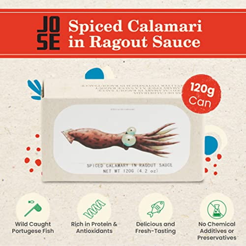 Spiced Calamari in Ragout Sauce by Jose Gourmet, Canned Squid Calamari in Sauce, Wild Caught