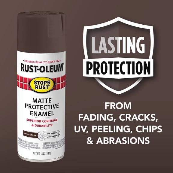 Spiced Cocoa, Rust-Oleum Stops Rust Protective Enamel Matte Spray Paint-369195, 12 oz