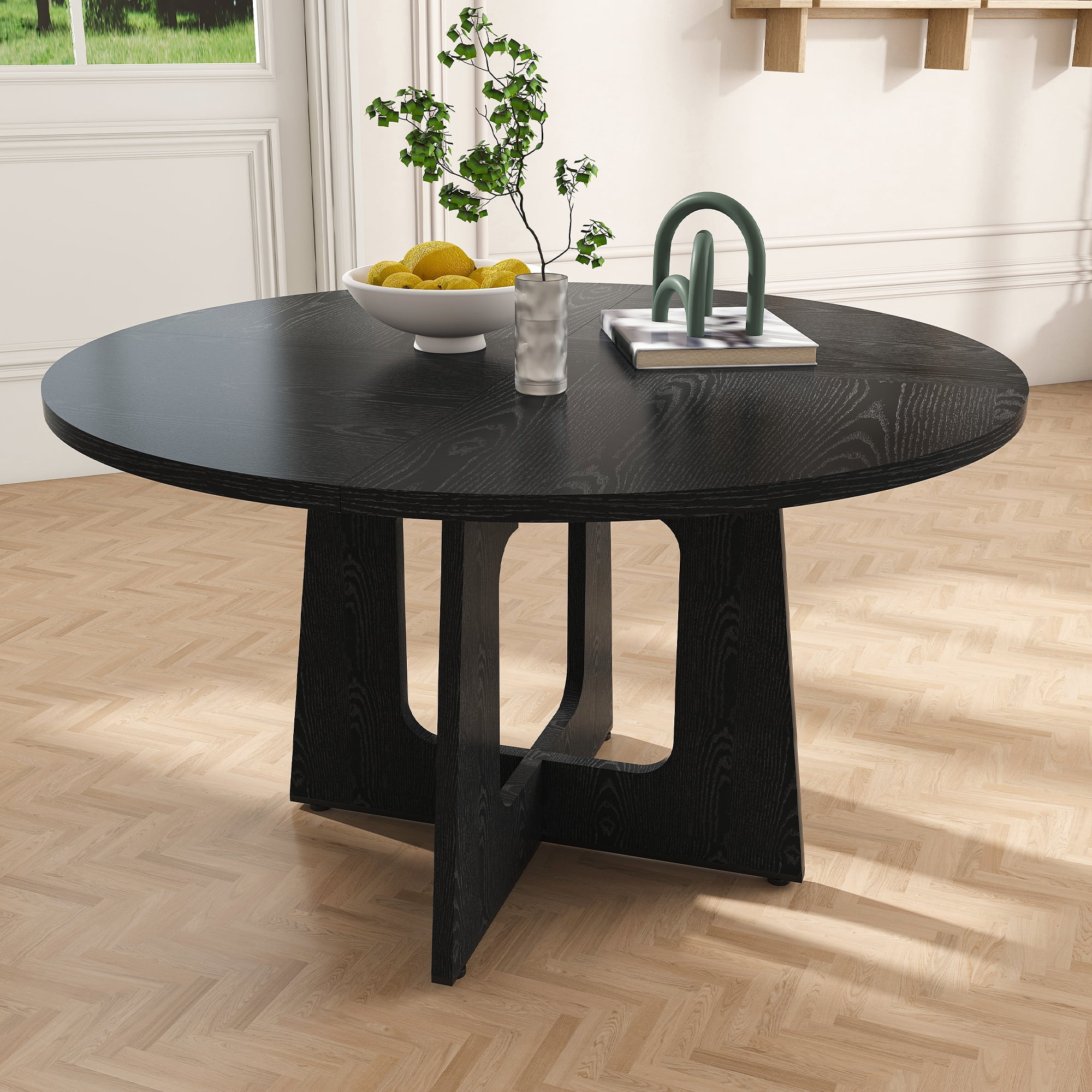Spiced Round Dining Table for 4-47 Inch Farmhouse Kitchen Table, MDF Circle Table with Wood Grain Finish, 300lb Weight Capacity, Easy Assembly for Dining Room, Kitchen, Living Room