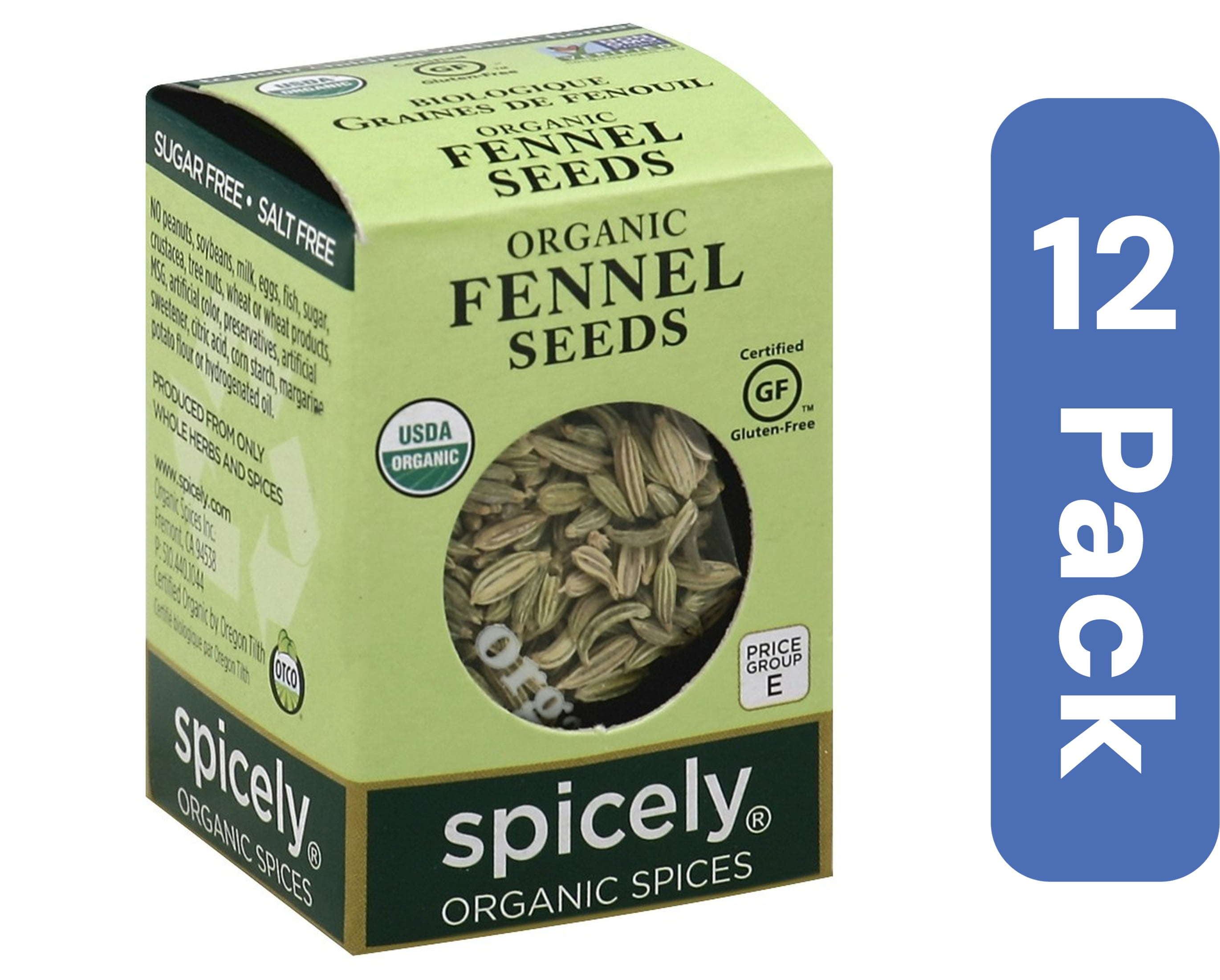 Spicely Organics Fennel Seeds Spice Box 0.3 oz (Pack Of 12)