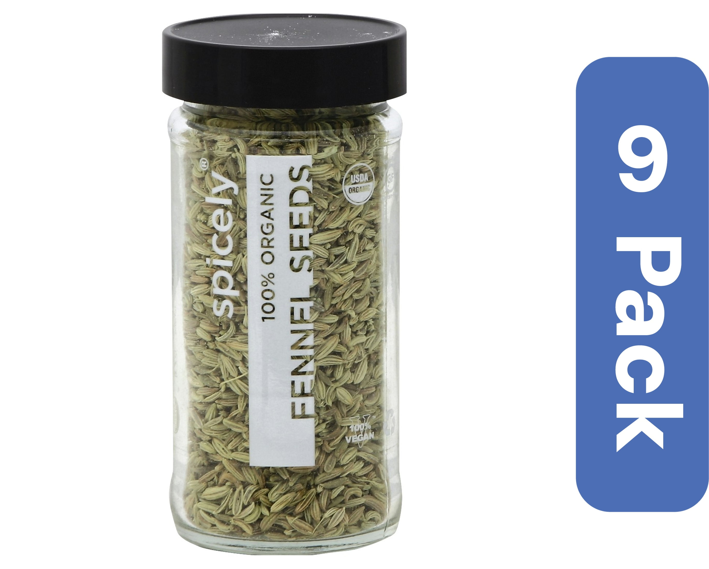 Spicely Organics Fennel Seeds Spice Jar 1.1 oz (Pack of 9)