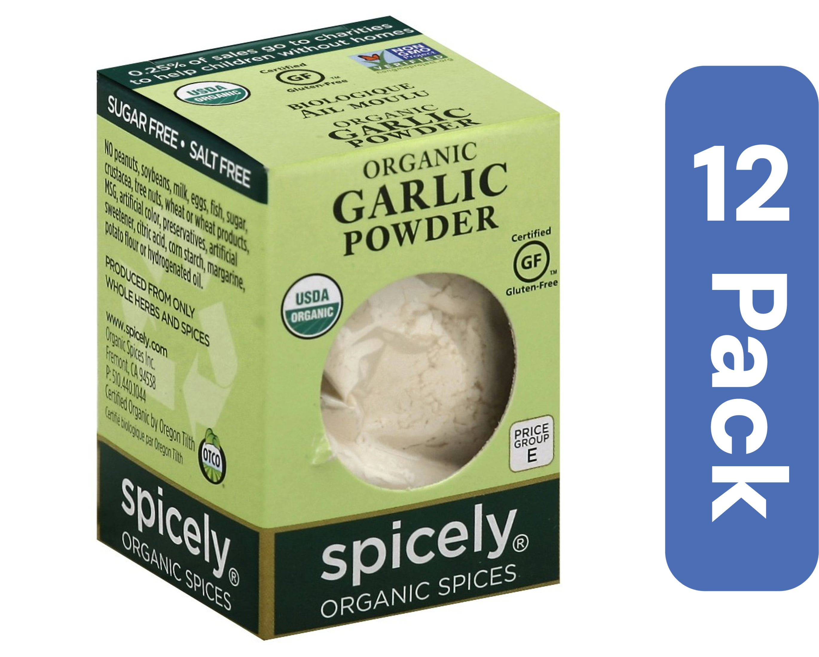 Spicely Organics Garlic Powder Spice Box 0.4 oz (Pack Of 12)
