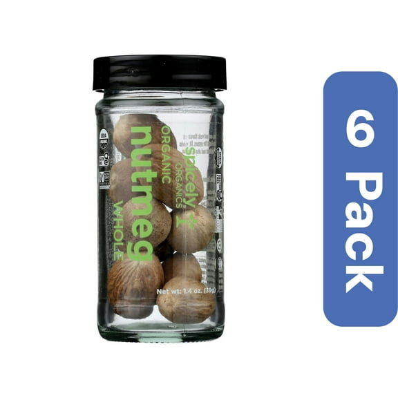 Spicely Organics Spice Nutmeg Whole Jar 1.4 oz (Pack of 6)