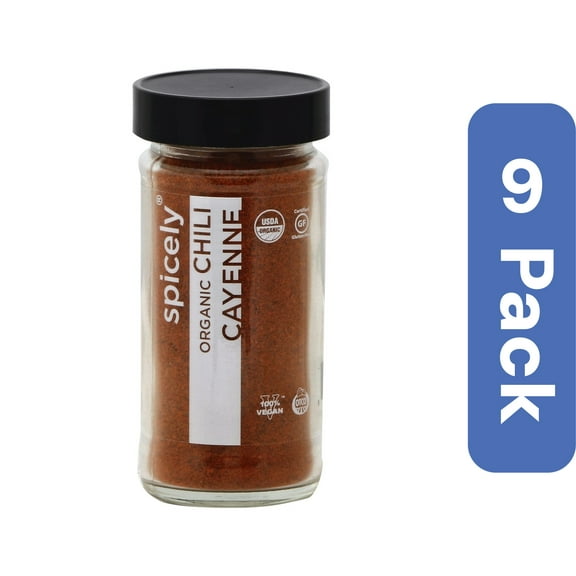 Spicely Organics Spice Pepper Cayenne Jar 1.6 oz (Pack of 9)