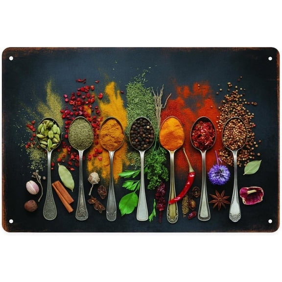 Spices And Herbs Tin Sign Vintage Culinary Art Metal Sign Print Aesthetic for Garden Yard Bar Porch Home Bedroom Kitchen Wall Decor Gift 8 X 12 in