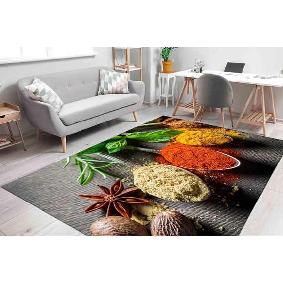 Spices Rug, Dining Room Rugs, Trendy Rugs, Modern Rugs, Accent Rug, Kitchen Rug, Easy To Clean Rug, Non-Slip Carpet, Salon Rug, Large Rug, 2.6'x9.2' - 80x280 cm