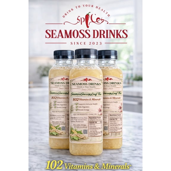 Spices Seamoss Drinks Seamoss Soursop Leaf Tea, Herbal Supplements, 6 Pack, 12oz