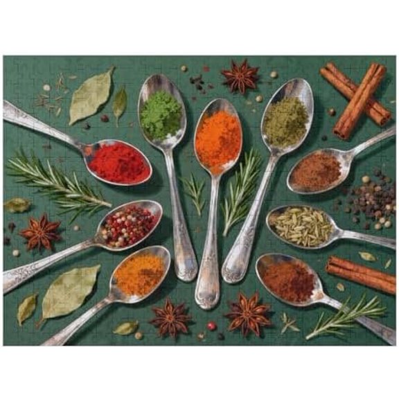 Spices on Spoon Puzzle for Adults 500 Pieces Vintage Kitchen Jigsaw Puzzle, Colorful World Spice Collection Scene, 500 PCS Puzzle for Cooking Lovers and Home Dcor
