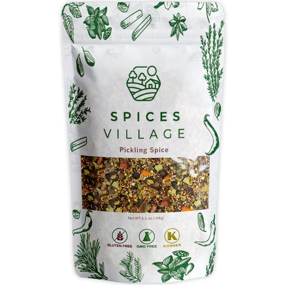 SPICES VILLAGE Pickling Spices - All Natural Fresh Dried Spices Mix for Pickles, Canning, and Corn Beef, Pickling Seasoning Blend Kit - Kosher, Gluten Free, Non GMO, Resealable Bulk Bag (6.5 oz)