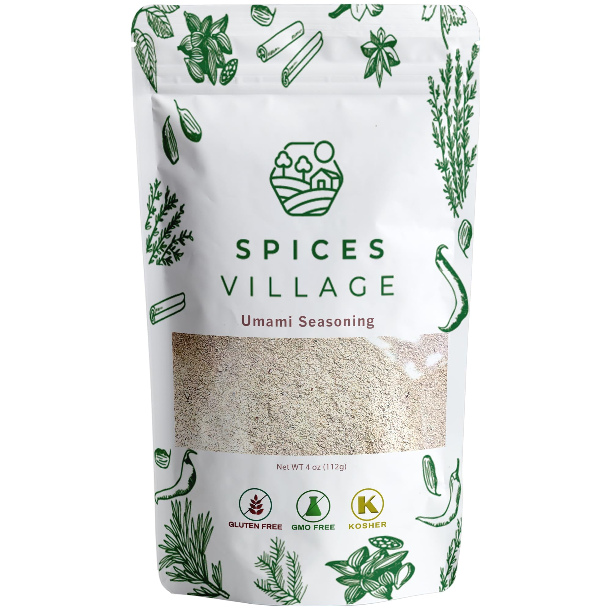 Spices Village UmamiEGSCSeasoning, Umami Powder Mix of Mushroom Powder, Onion, Salt & Mustard, Ramen Seasoning, 4 oz, Non-GMO, Kosher, Resealable Bag