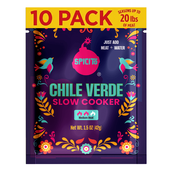 Spicito Chile Verde Seasoning Mix Bold Green Chile Flavor for Pork, Chicken, and Tacos 10 Pack No MSG, No Preservatives, Gluten-Free, Just Add Meat + Water, 10-Count