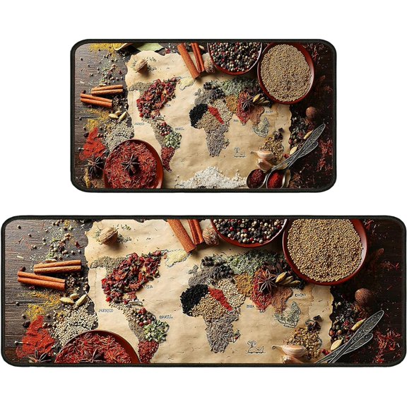 Spicy Art Kitchen Mats for Floor Sets of 2, Anti Fatigue Peppers Kitchen Rugs for Floor Non-Slip Kitchen Matt, Cooking Herbs and Spices Kitchen Floor Mat for Home Kitchen Decor 17"X30"+17"X47"-2 Piece