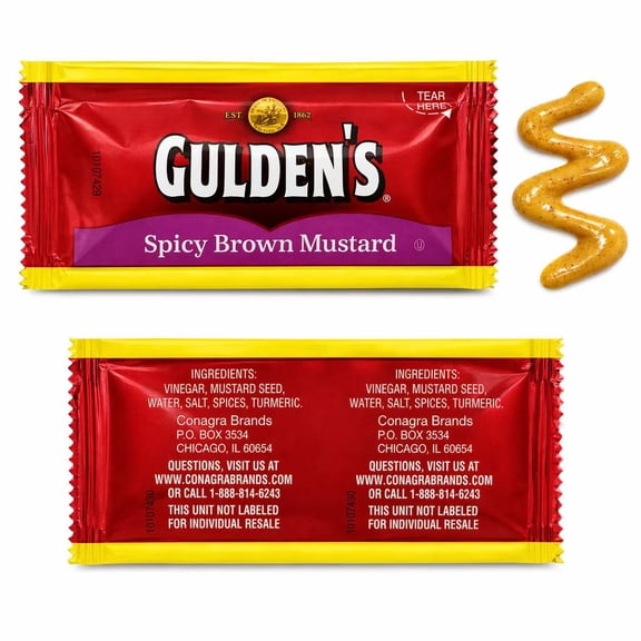 Spicy Brown Mustard Packets 9g, 50 Count Single Serve Mustard Packets, Portion Control Condiment Packets for Lunch, Travel, Takeout, Catering
