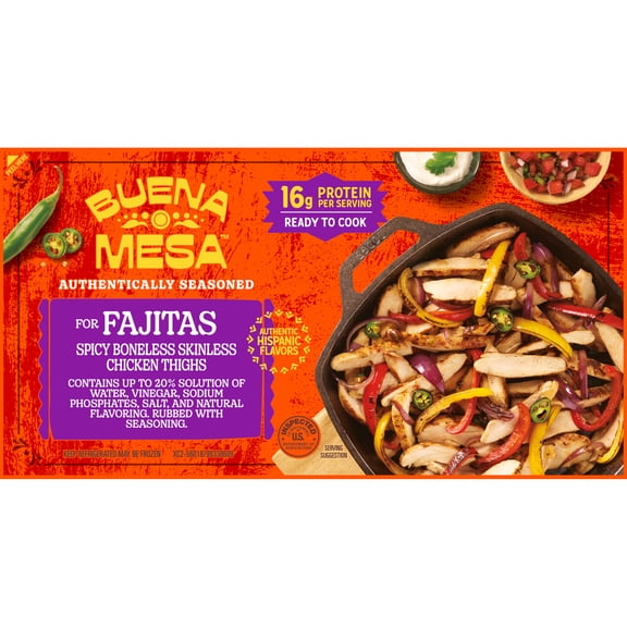 Buena Mesa Spicy Boneless Skinless Chicken Thighs for Fajitas, Fresh, Ready to Cook, 1.49 - 2.51 lb