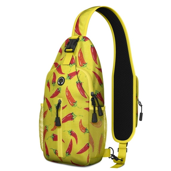 Spicy Chili Peppers Print Sling Backpack, Cute Red Chili Pattern Crossbody Daypack with Kawaii Cartoon Design, Funny and Aesthetic Vegetable Illustration, Lightweight and Durable