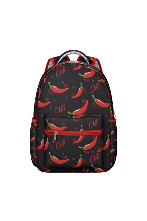 Spicy Chili Peppers Students Backpack Cute Red Chili Pattern School Bag with Funny Cartoon Illustration Design, Lightweight and Durable for Students