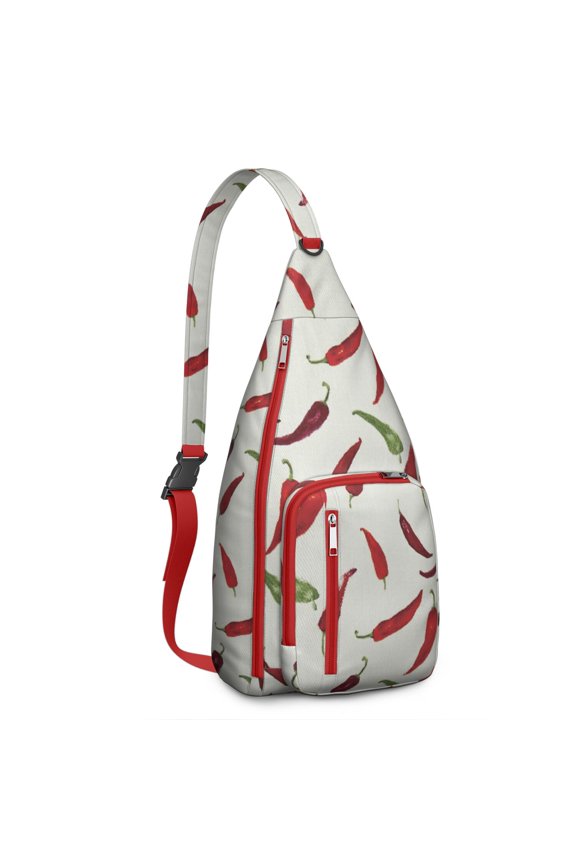 Spicy Chili Sling Backpack&nbsp;- Vibrant Hot Pepper Illustration with Cartoon Aesthetic, Anti-Theft Multi-Functional Travel Daypack