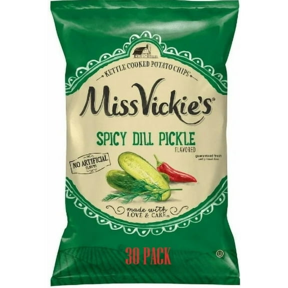 Spicy Dill Pickle, [Kettle Cooked Potato Chips] 1.375 oz [Pack of 30] Value Pack Bundled by SUPERDEALS with Mystery Gift