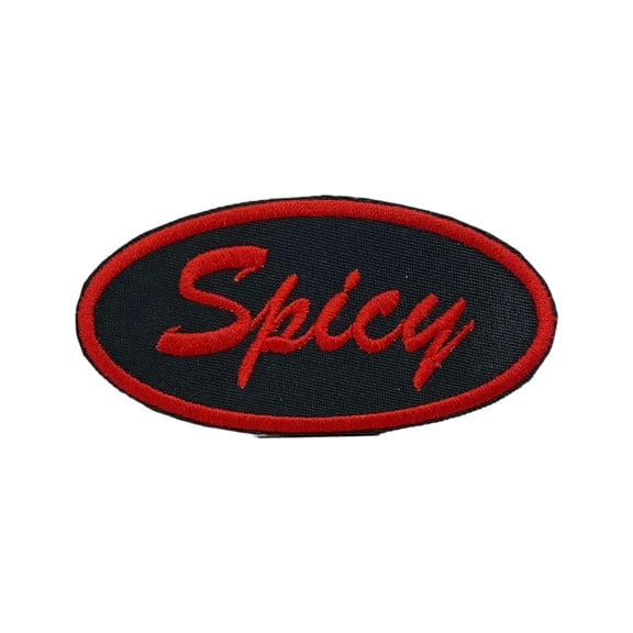 Spicy Embroidered Iron On Patch 3.5 Inch x 1.75 Inch Oval Applique Red and Black Hat Bar Patch for Jackets, Backpacks and Hats