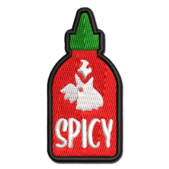Spicy Hot Sauce Rooster Bottle Sriracha Applique Multi-Color Embroidered Iron-On Patch - 2.0 Inch Mini