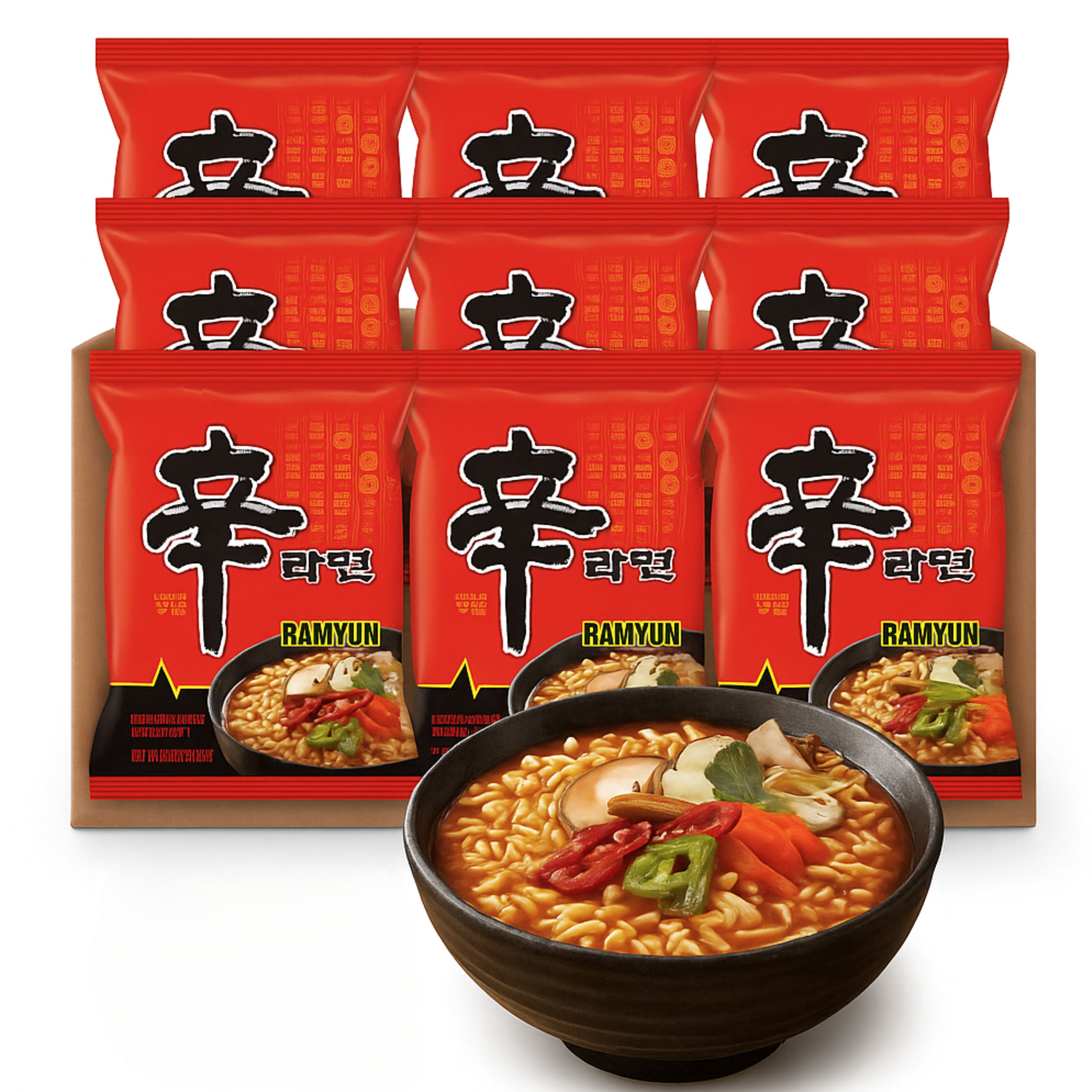 Spicy Korean Ramen Noodles, 12 Pack – Hot Chili Instant Soup with Vegetables, Quick Easy Meal Bulk Pack