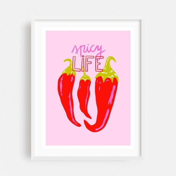Spicy Life - Digital Art Quote Pop Art Humor Modern Art Typography Kitchen Decor Illustration White Framed Wall Art Print 8 x 10 inches
