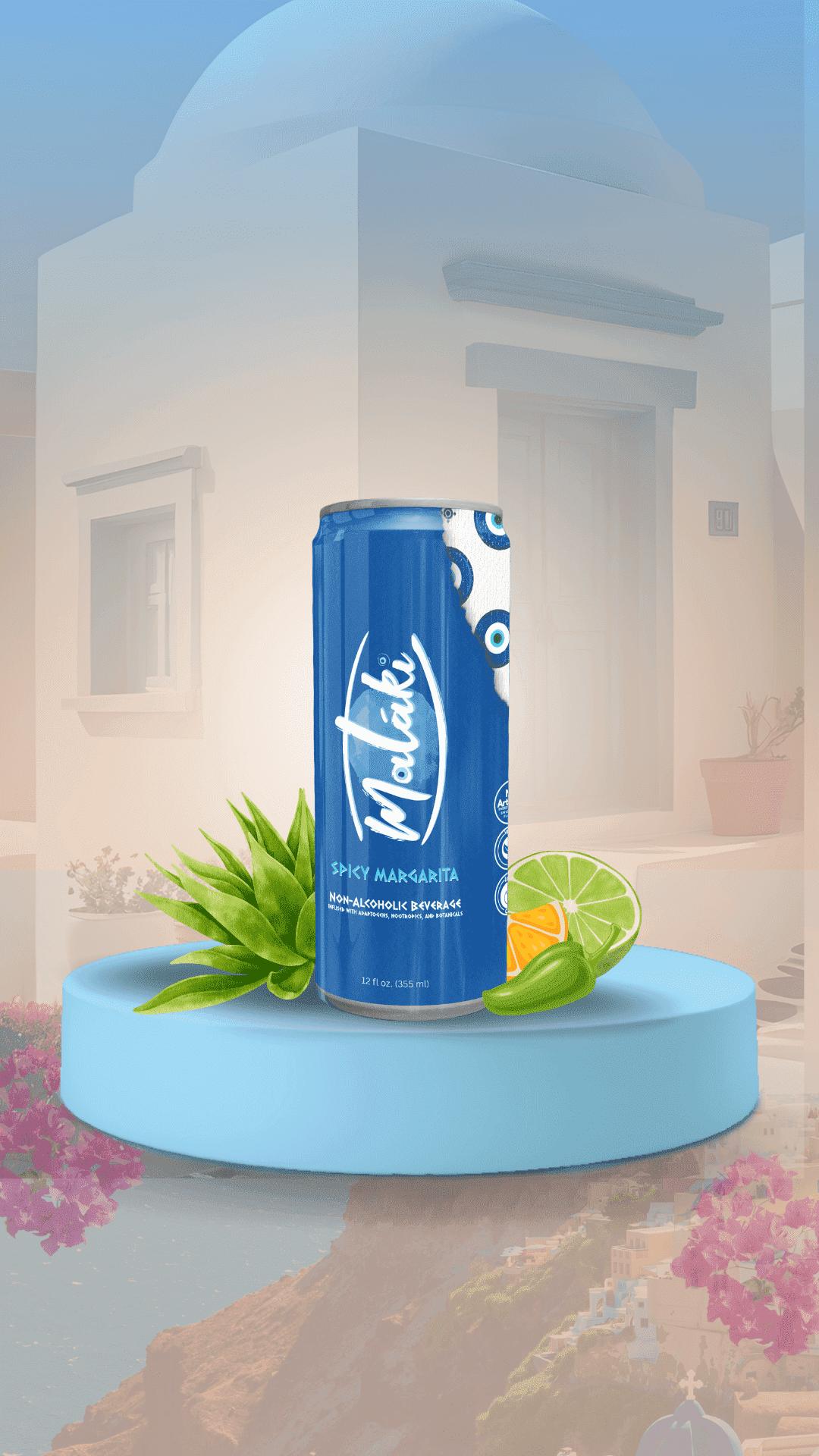 Spicy Margarita -4 Pack 12 oz. Cans- Alcohol Free + Adaptogen Infused Cocktail Drink; 0% ABV by Mataki