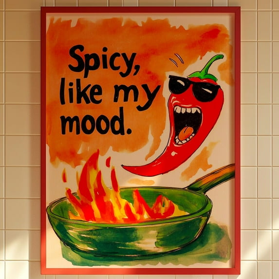 Spicy Mood Poster, Funny Kitchen Art, Hot Chili Pepper Print, Maximalist Cooking Decor, Eclectic Food Poster, Dopamine Decor, Red Wall Art Wall Art, Modern Wall Decor, 24x36 UNFRAMED