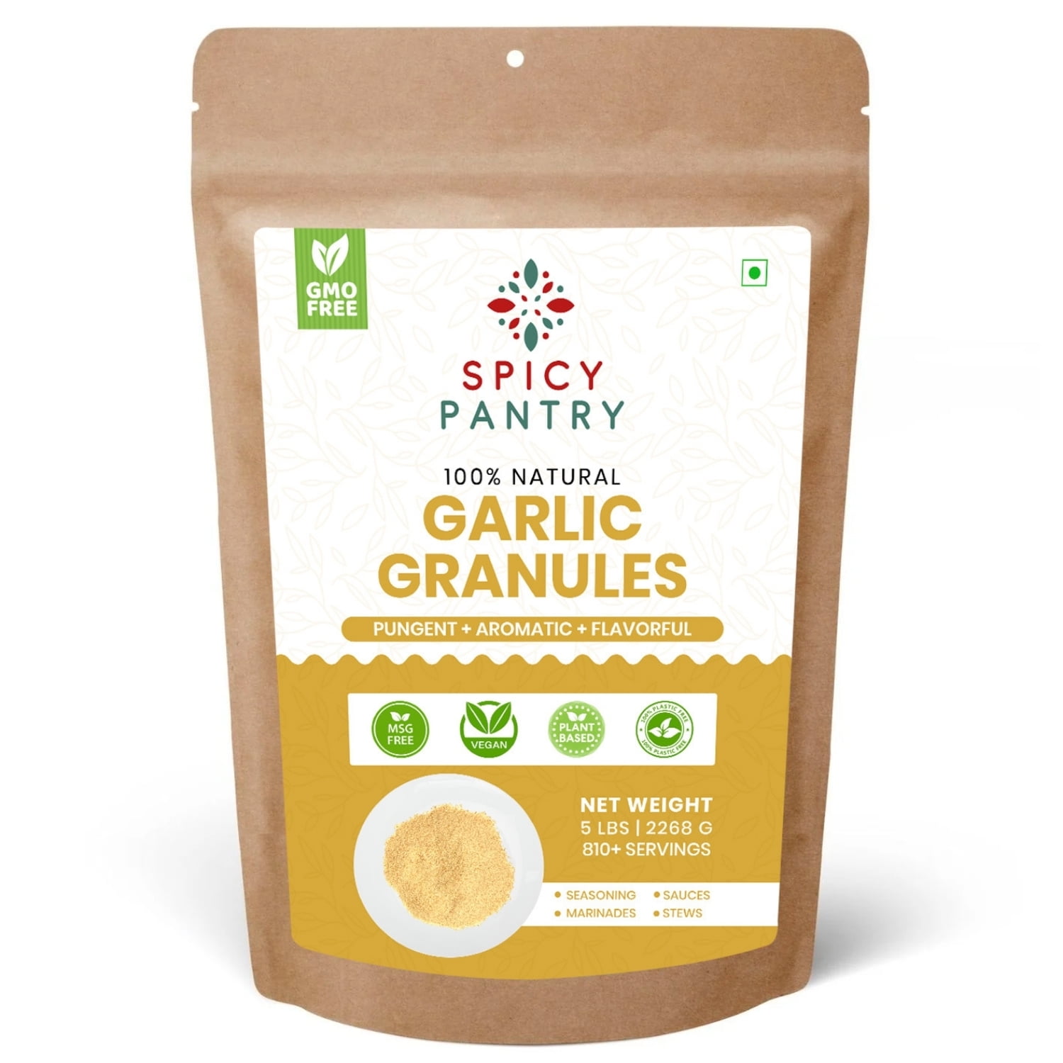 Spicy Pantry Garlic Granules (5 lbs.) – Coarse Granulated Garlic, 100% Natural, Dehydrated Garlic, No Additives