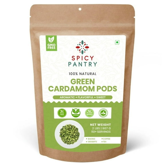 Spicy Pantry Green Cardamom Pods (2 lb) – Whole Cardamom Pods, 100% Natural, Aromatic Spice, No Additives, Resealable Bag