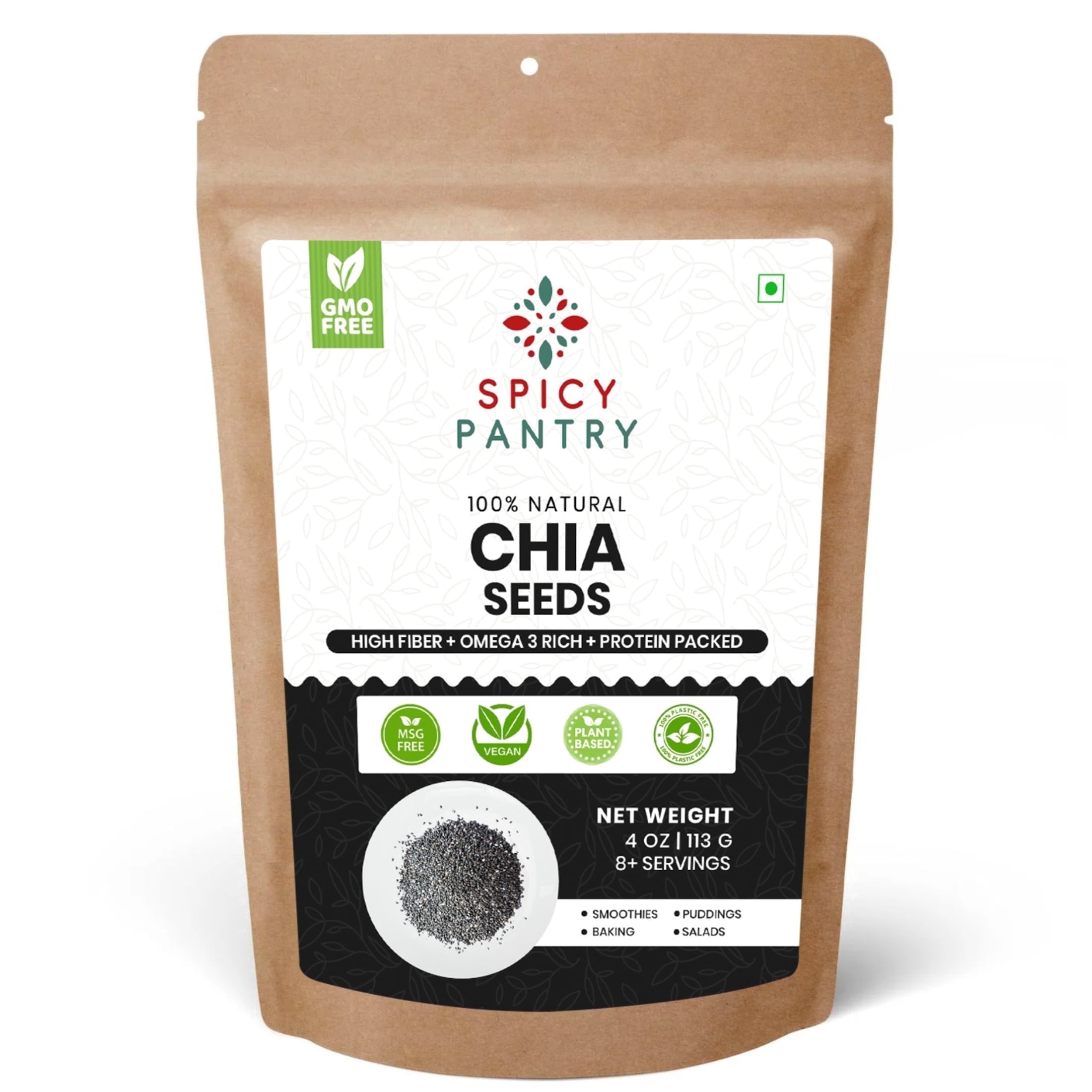 Spicy Pantry Raw Black Chia Seeds  4oz, Vegan, Gluten-Free, Rich in Fiber, Ideal for Smoothies & More