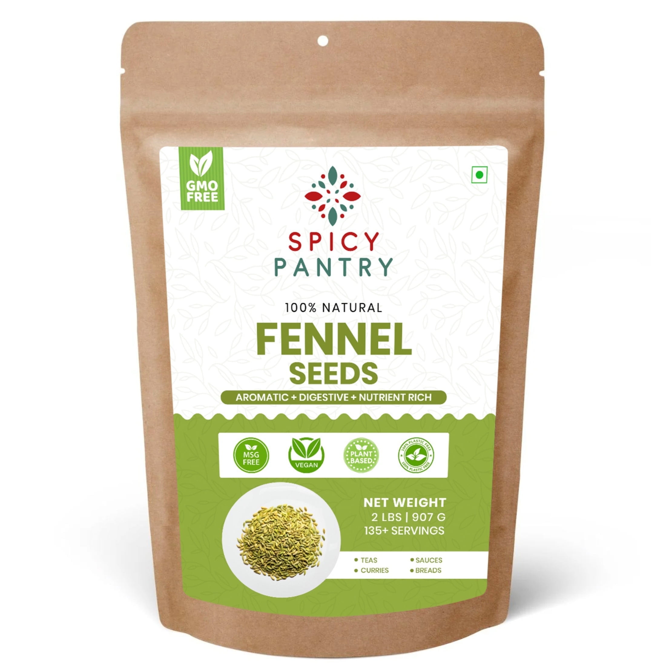 Spicy Pantry Whole Fennel Seeds – 2lbs, 100% Natural Spice, Ideal for Cooking, Baking & Teas