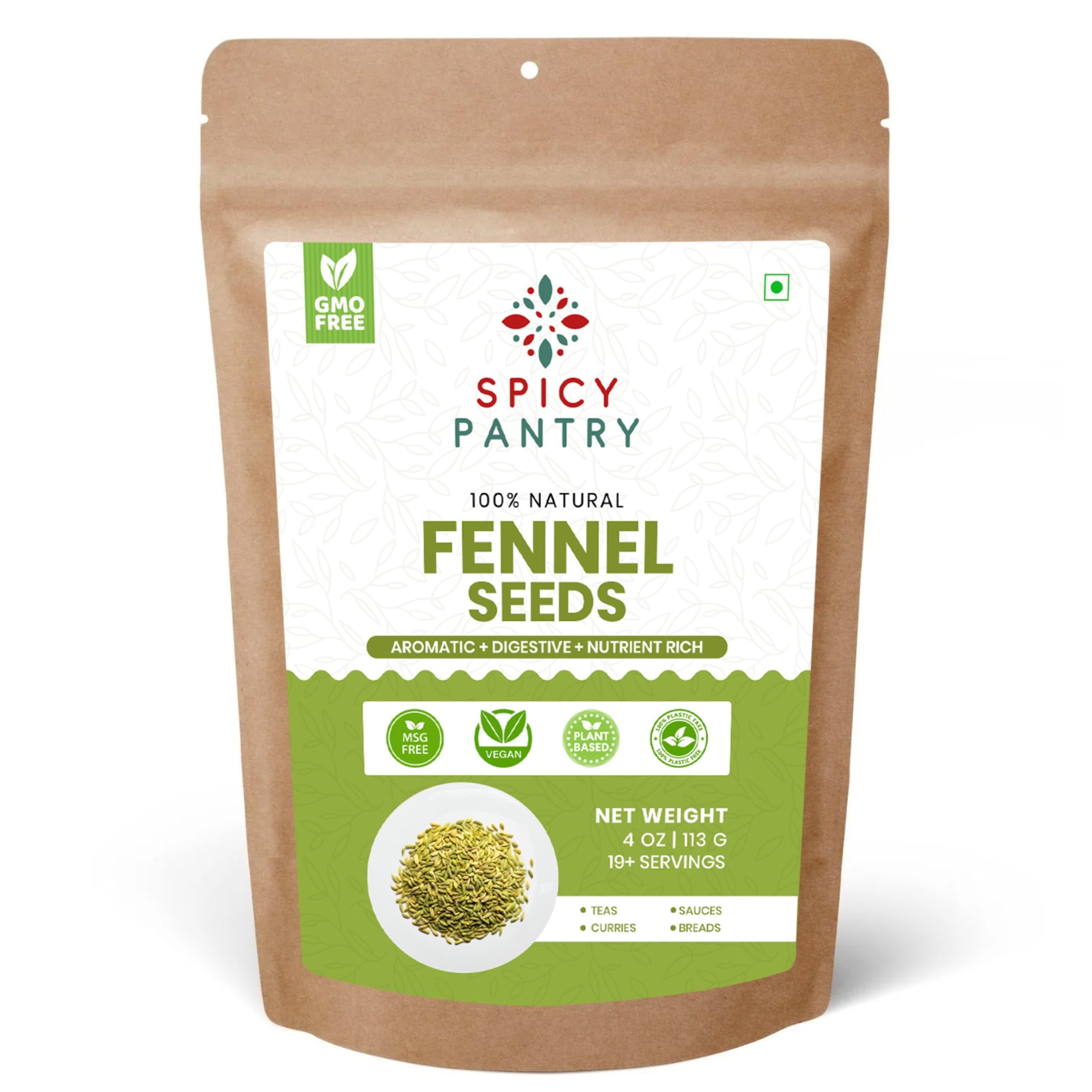 Spicy Pantry Whole Fennel Seeds  4 oz, 100% Natural Spice, Ideal for Cooking, Baking & Teas