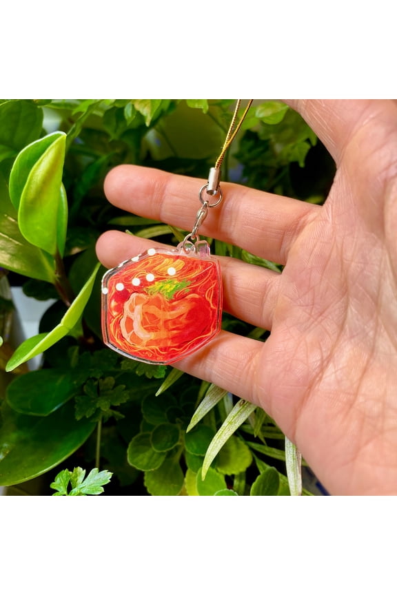 Spicy Ramen Cross Section Double Sided Acrylic Cube Keychain | Kawaii Anime Otaku Gift | Instant Noodles Charm (1 keychain)