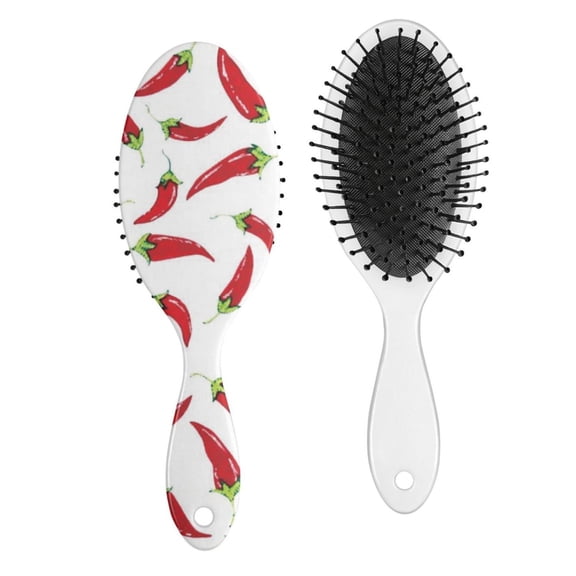 Spicy Red Chili Pattern Hair Brush - Smoothing Paddle Brush with Ergonomic Handle, No-Pull Detangler for Long Hair, Funny Cartoon Aesthetic Styling Tool