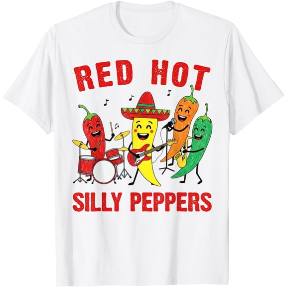 Spicy Red Hot Silly Peppers Band Parody Chili Cartoon T-Shirt