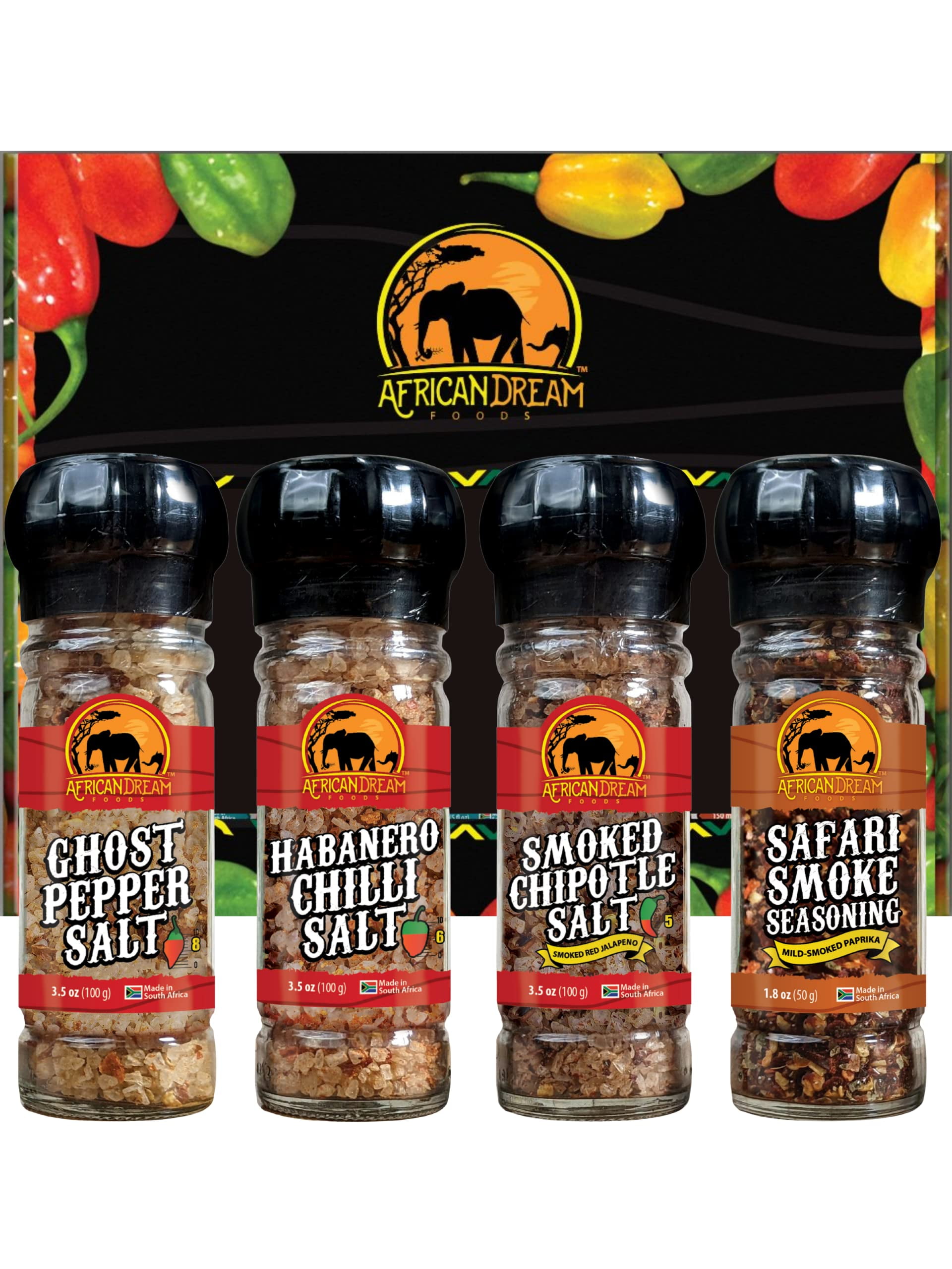 Spicy Salts And Seasonings Mmf7 T Box By African Variety With Reusable Grinder Safari Smoke