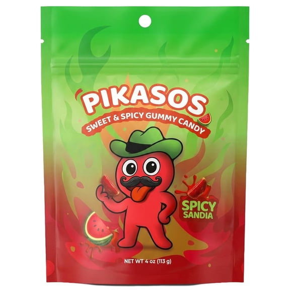 Pikasos Spicy Sandia Sweet and Sour Gummy Candy 4oz