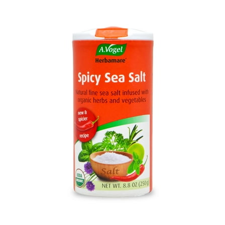 A. Vogel Herbamare Seasoned Spicy Sea Salt - USDA Organic - Seasoning Salt Infused w/ 12 Herbs, 33% Less Sodium - Non-GMO, Gluten Free, Kosher, 8.8 oz