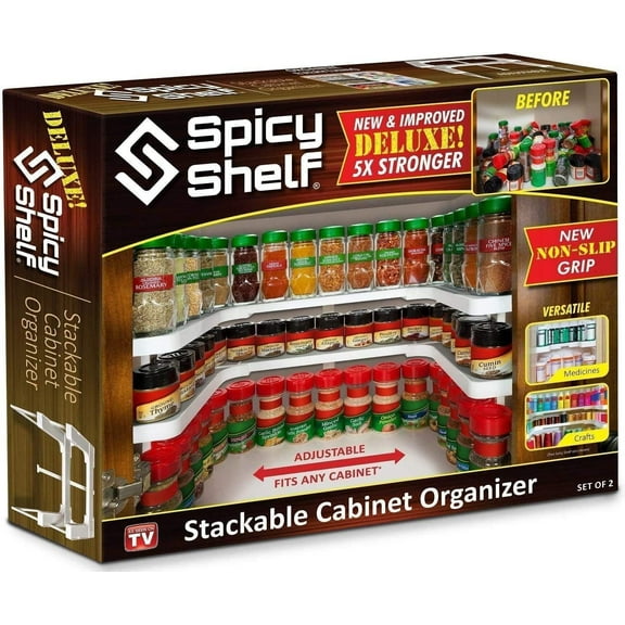 Spicy Shelf Spice Rack Organizer for Cabinet - Expandable Spice Rack and Stackable Cabinet & Pantry Organizer (1 Set of 2 Shelves) - Pantry Organization - Seasoning and Spice Organizer