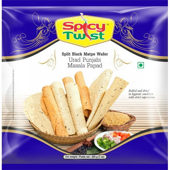 Spicy Twist - Split Black Matpe Wafer (Urad Punjabi / Masala Papad) - 7Oz / 200g
