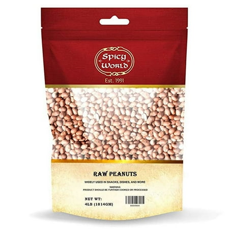 Spicy World Peanuts, Raw Whole With Skin (Uncooked, Unsalted) 4 Pound (64oz) ~ All Natural USA Grown Red Skin