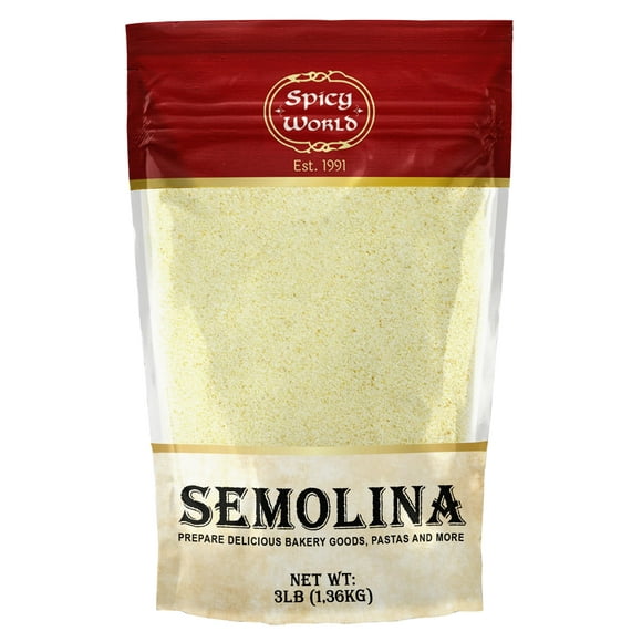 Spicy World Semolina Flour OKA43 LB (48 Ounce) | USA Grown Semolina for Pizza, for Pasta, and Bread Making | Fine Ground, Bulk Yellow Durum Semola Flour for Pizza Peel