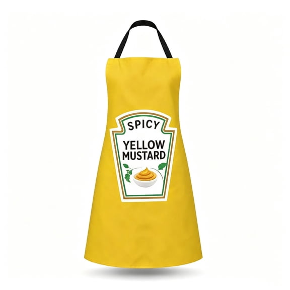 Spicy Yellow Mustard Themed Kitchen Apron, Polyester Funny Cooking Apron, Adjustable Neck Stain Resistant Bib Apron for BBQ Baking Cooking 80x60cm