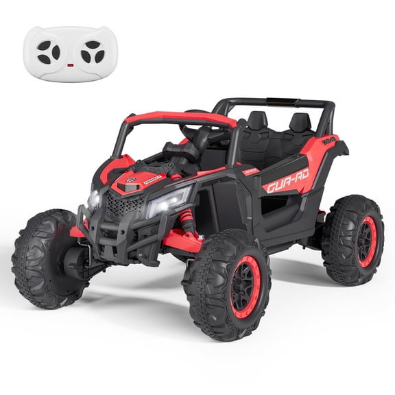Spicyerase Ride on Toys for Kids 4-8, 2 Seater UTV with Remote Control, Electric Vehicles with Horn, 3 Speeds, LED Lights, MP3 Player, Open Doors, Safety Belt (Red)
