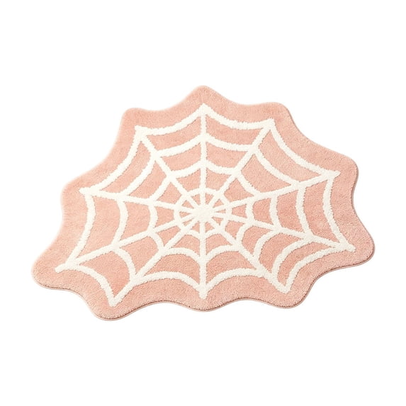Spide R Web Bath Mat, Halloween Non-Slip Floor Mat Spiderweb Rug Washable Area Rugs Gothic for Front Door Bedroom Living Room Home Decor 27.56X17.72In Beige
