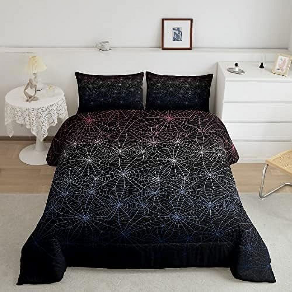 Spider  Bedding Set Queen Size Halloween Comforter Set Geometric Stripes Lines Down Comforter